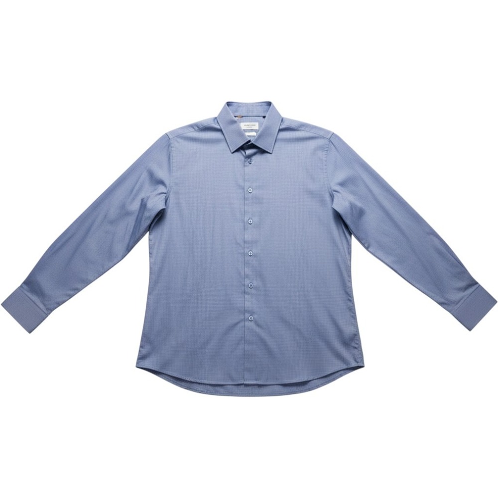 Duchamp Dress Shirt Mens 17.5 Blue Polka Dot Slim Fit Cotton Long Sleeve